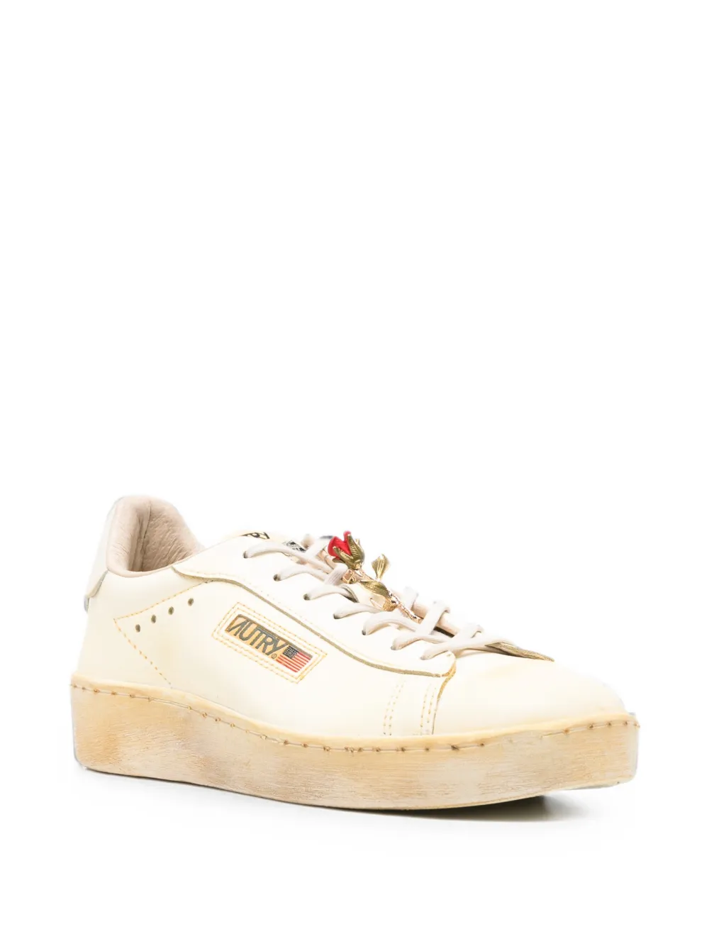 Autry Dallas Vintage rose-embellished sneakers Beige