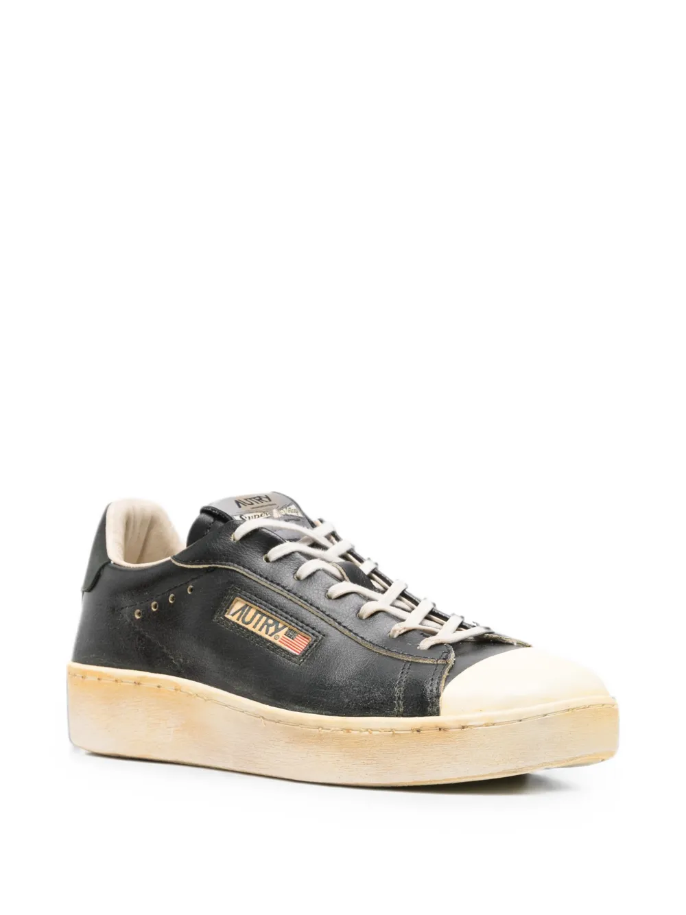 Autry Dallas Vintage rose-embroidered leather sneakers Zwart