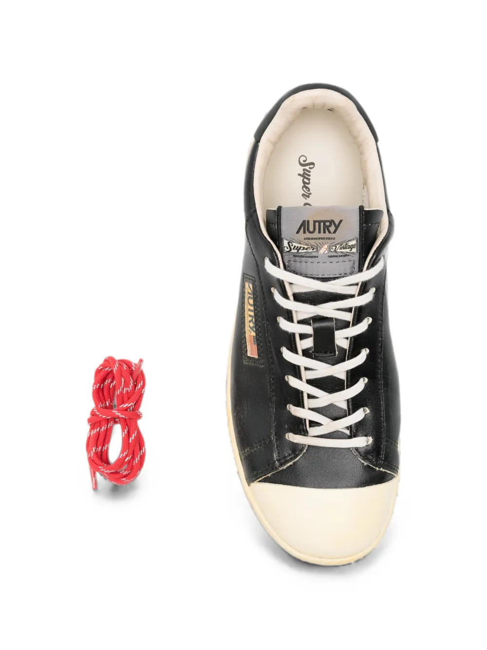 Autry Dallas Vintage rose-embroidered leather sneakers Zwart