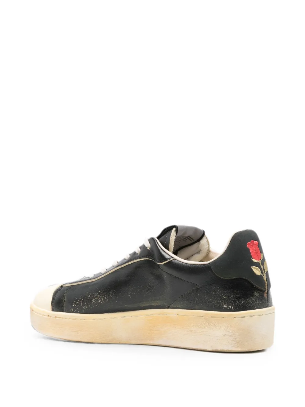 Autry Dallas Vintage rose-embroidered leather sneakers Zwart