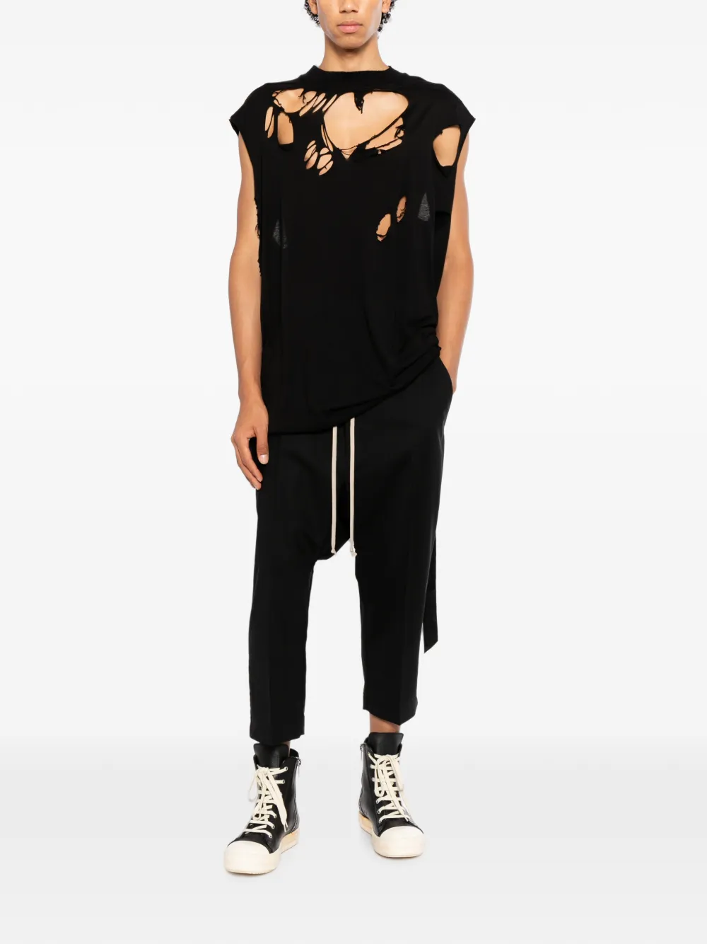 Rick Owens Broek met verlaagd kruis en trekkoord Zwart
