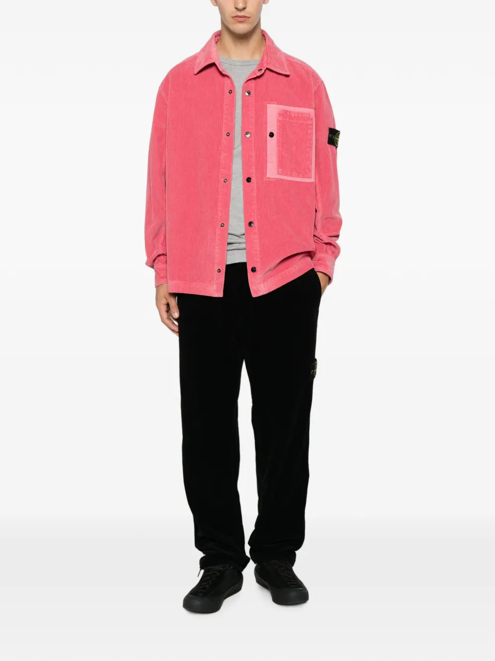 Stone Island Overhemd met ribfluwelen textuur en borstzak Roze
