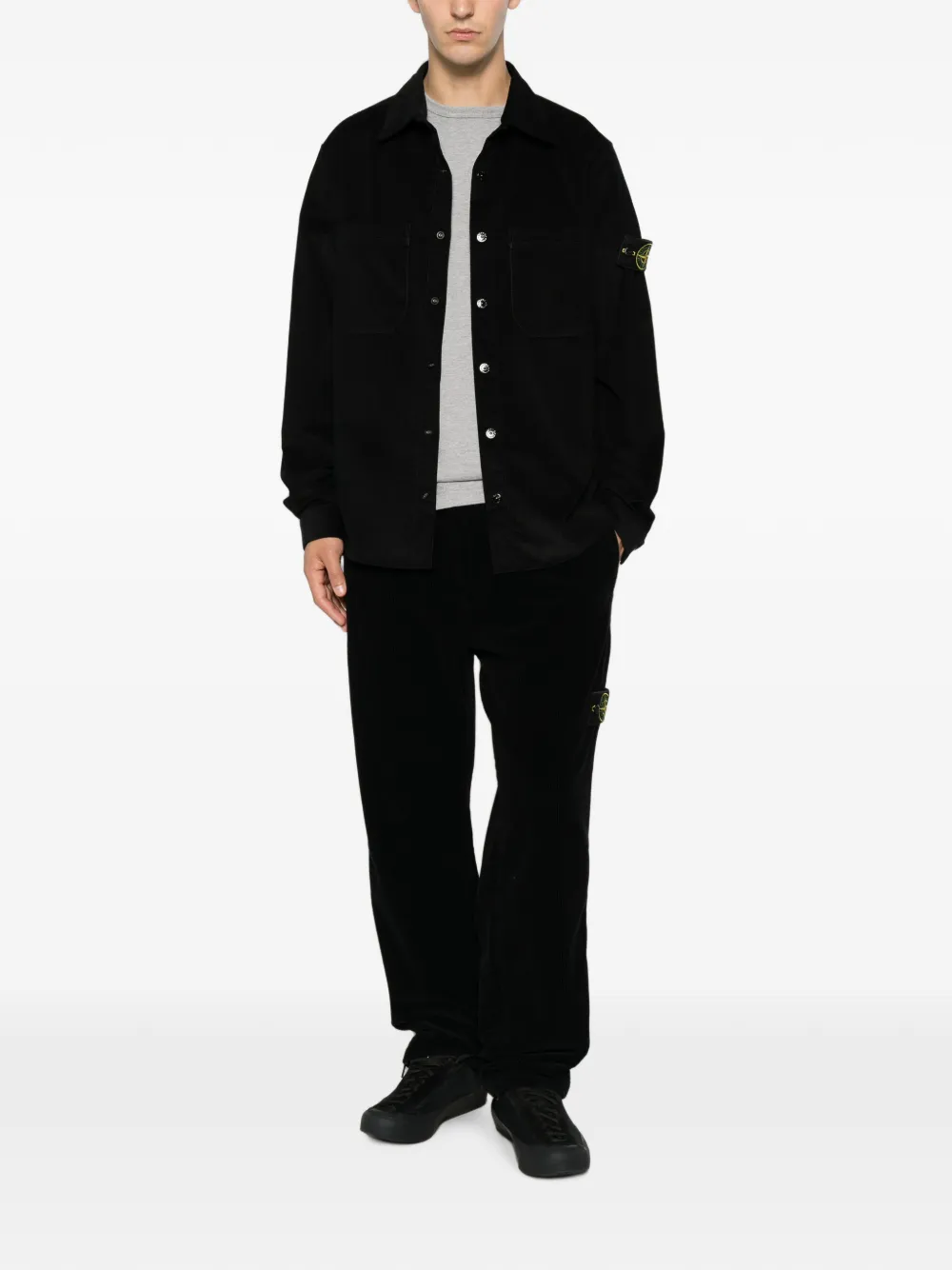 Stone Island Overhemd met ribfluwelen textuur en logo-patch Zwart