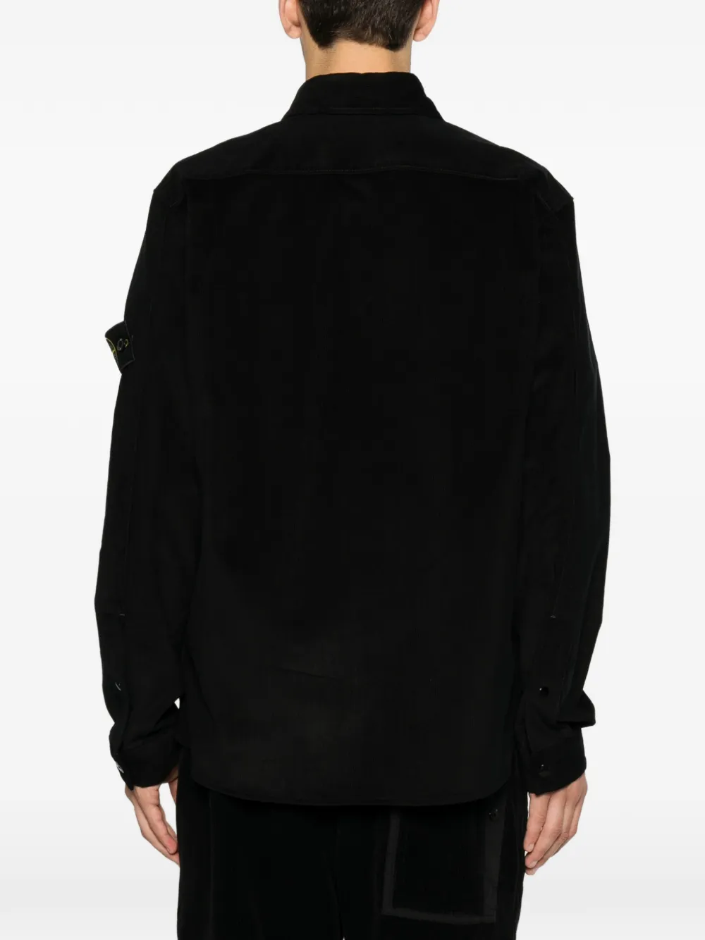 Stone Island Overhemd met ribfluwelen textuur en logo-patch Zwart