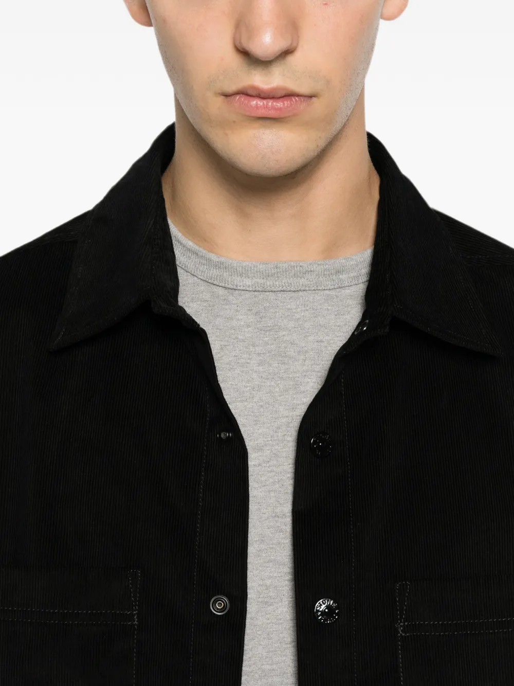 Stone Island Overhemd met ribfluwelen textuur en logo-patch Zwart