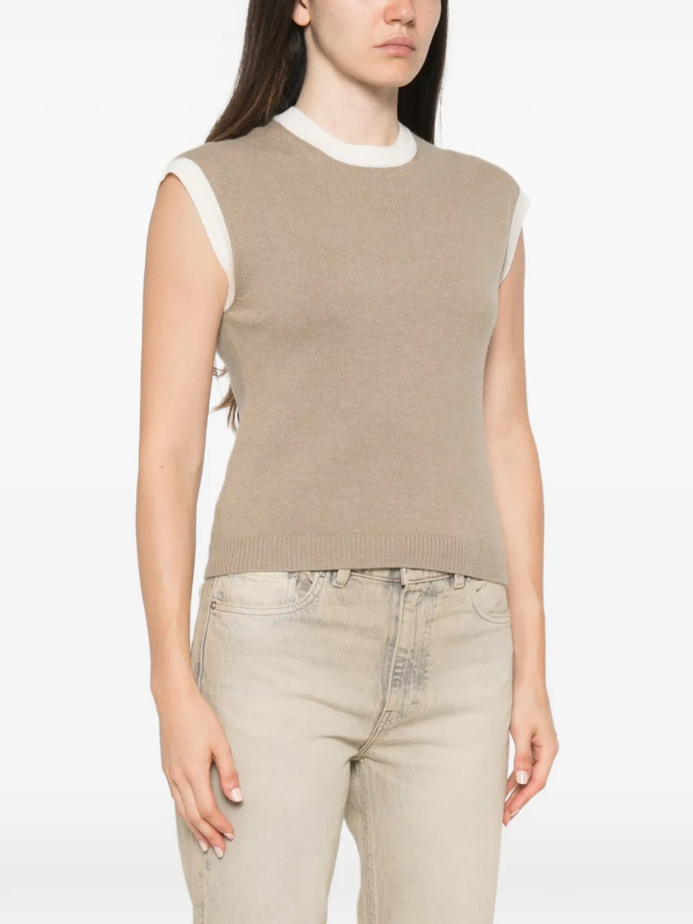 BOMPARD Top met contrasterende afwerking en korte mouwen Beige