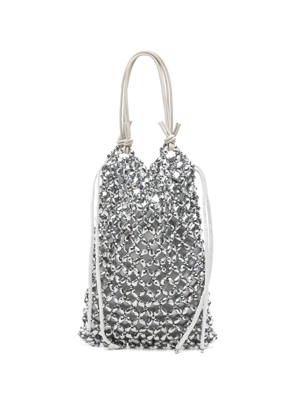 STAUD Karla beaded-mesh drawstring tote bag - Argento