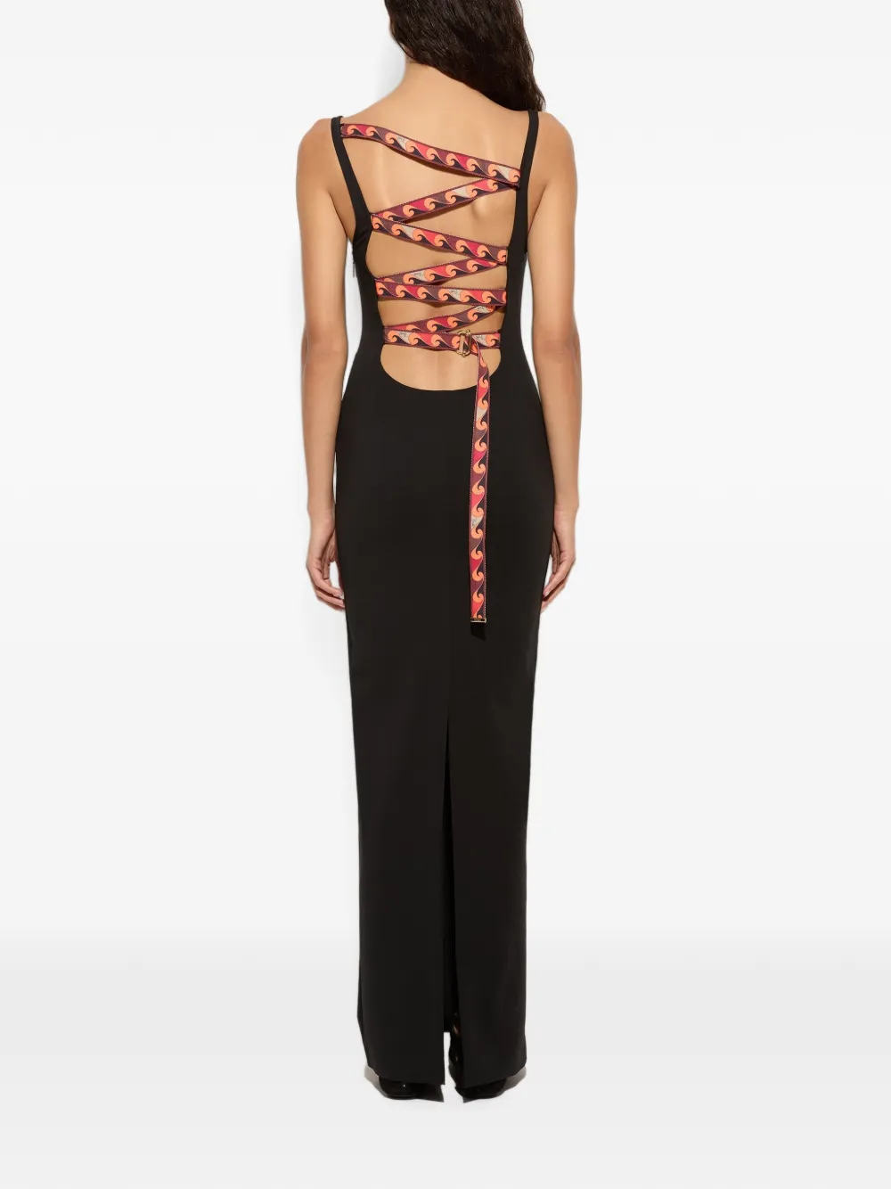 PUCCI maxi-jurk met open achterkant en bandje met print Zwart
