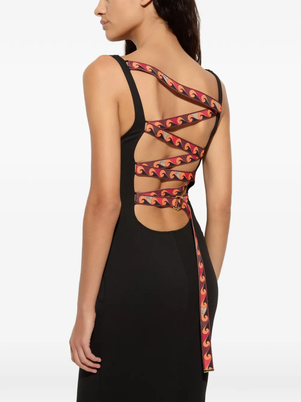 PUCCI maxi-jurk met open achterkant en bandje met print Zwart