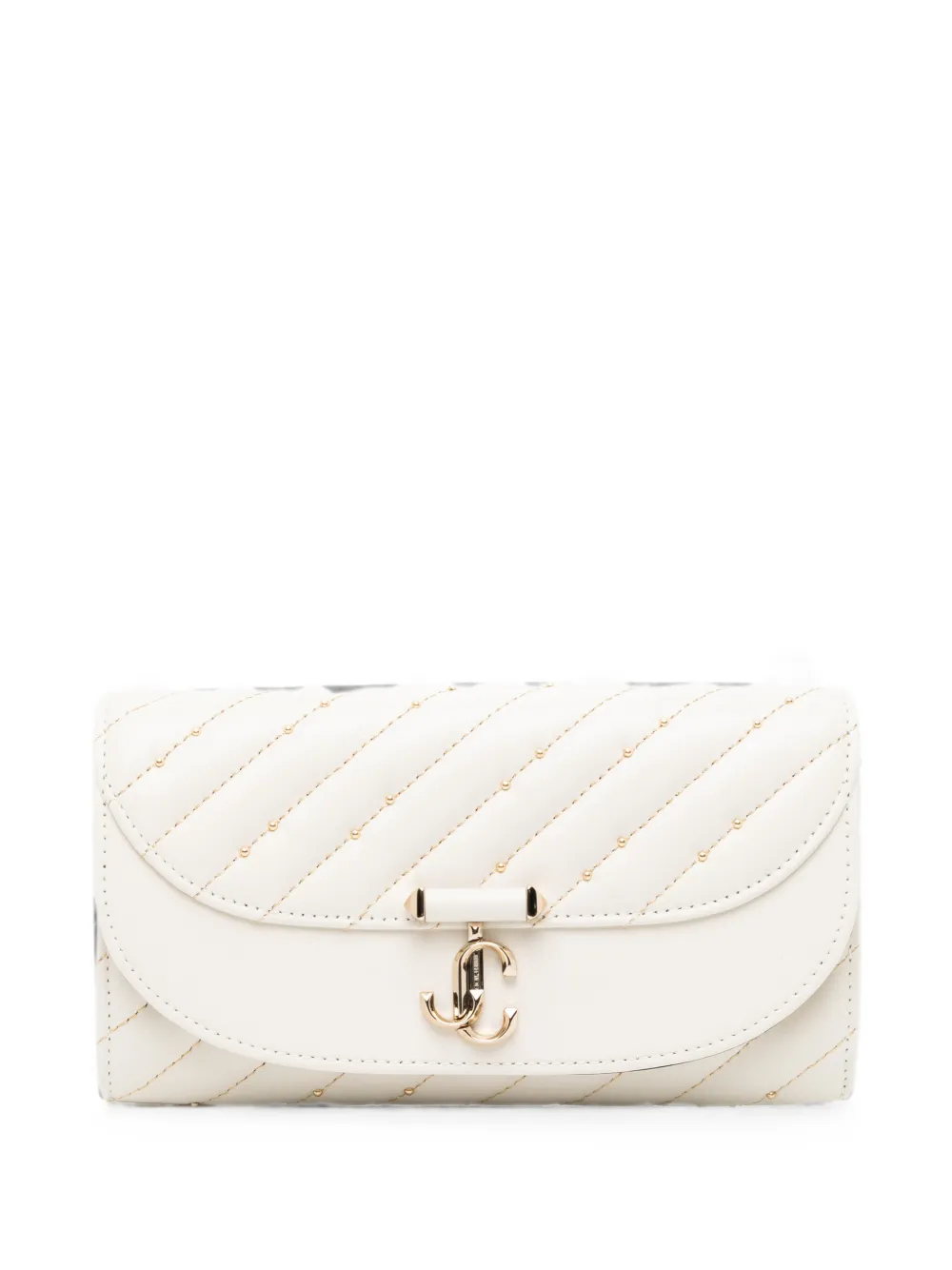 Jimmy Choo Jc Logo Studded Leather Wallet On Chain In White