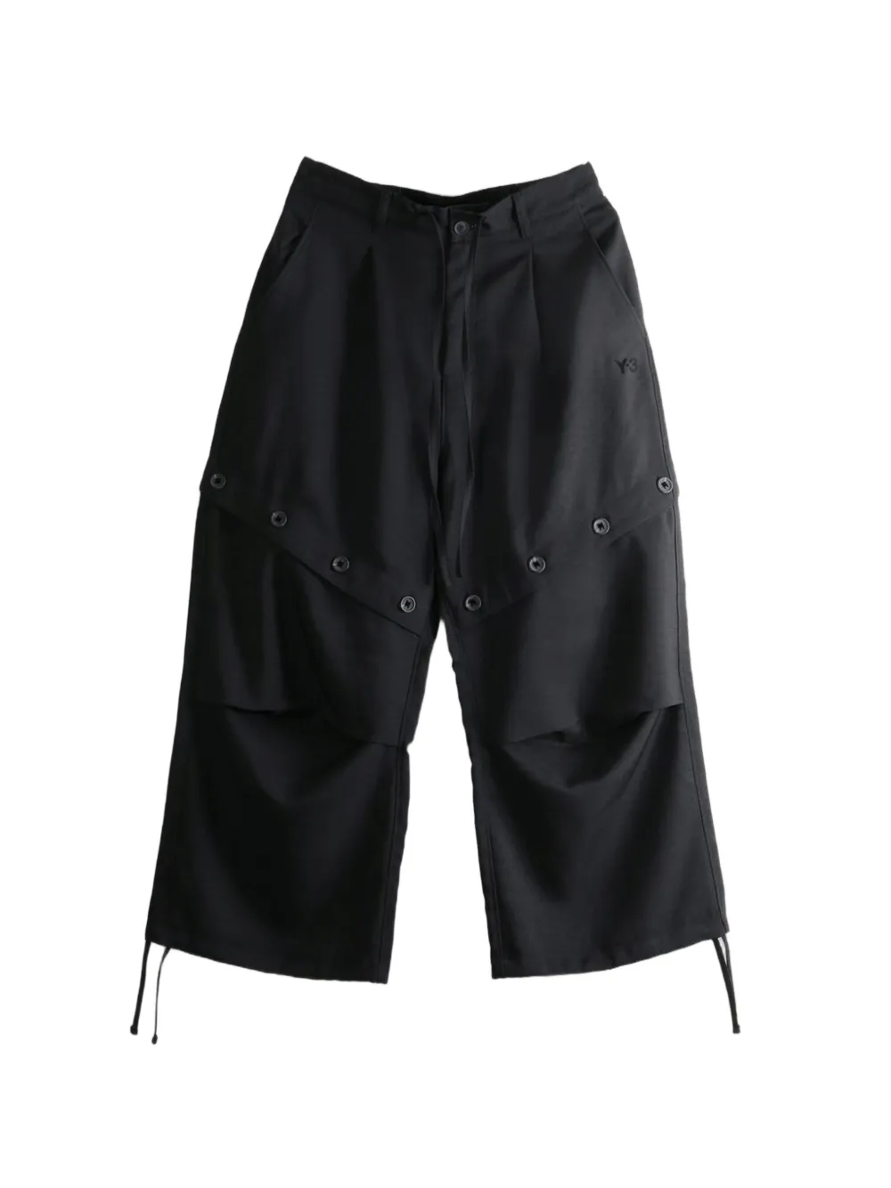 Y-3 button-embellished drawstring-hem trousers - Black