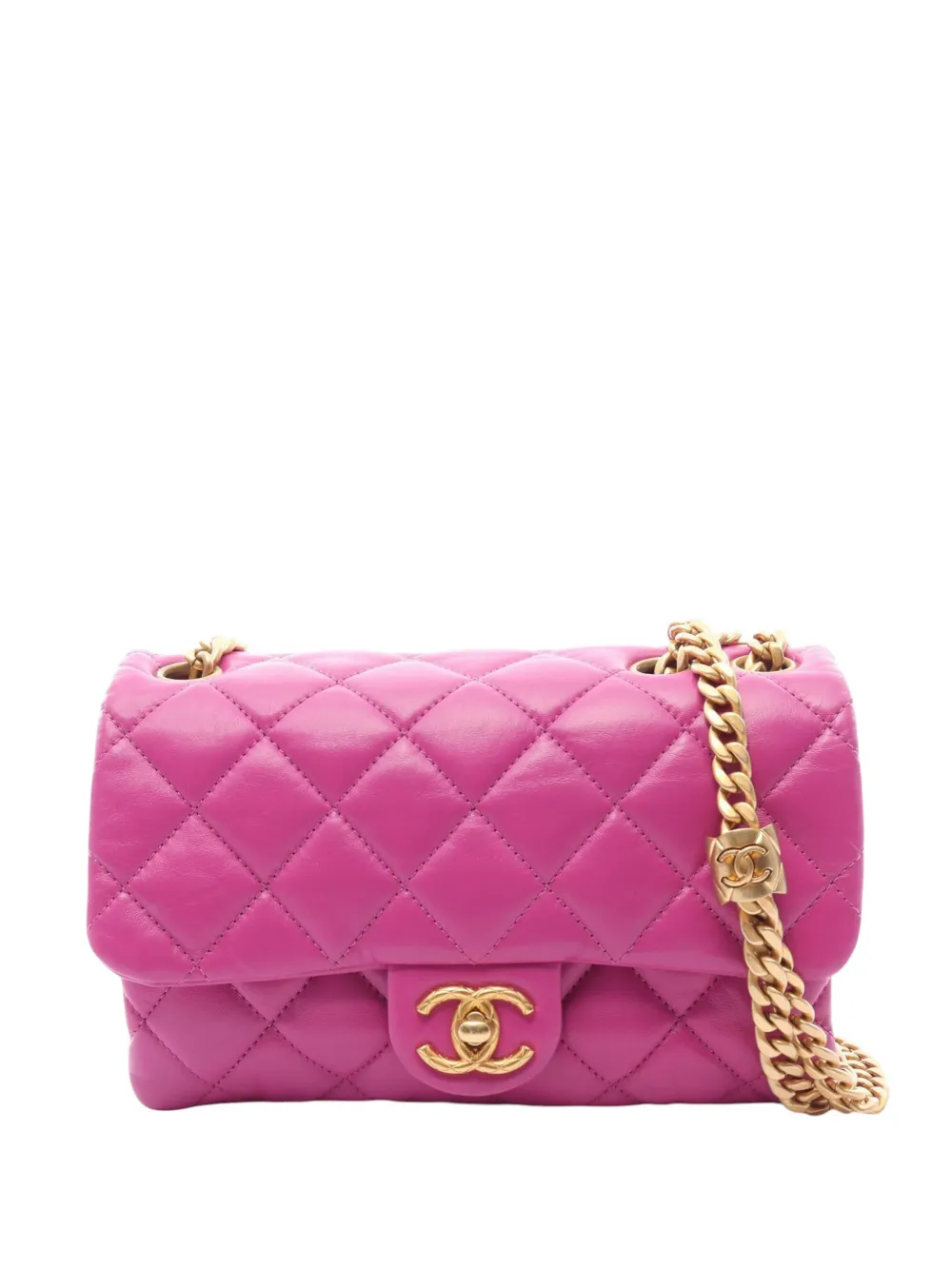CHANEL Pre-Owned Borsa a spalla piccola in pelle di agnello trapuntata con catena 2021-2026 - Viola