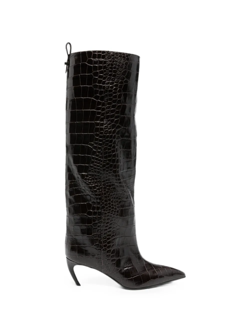 The Attico Lea croc-effect pointed-toe knee-high boots - Braun