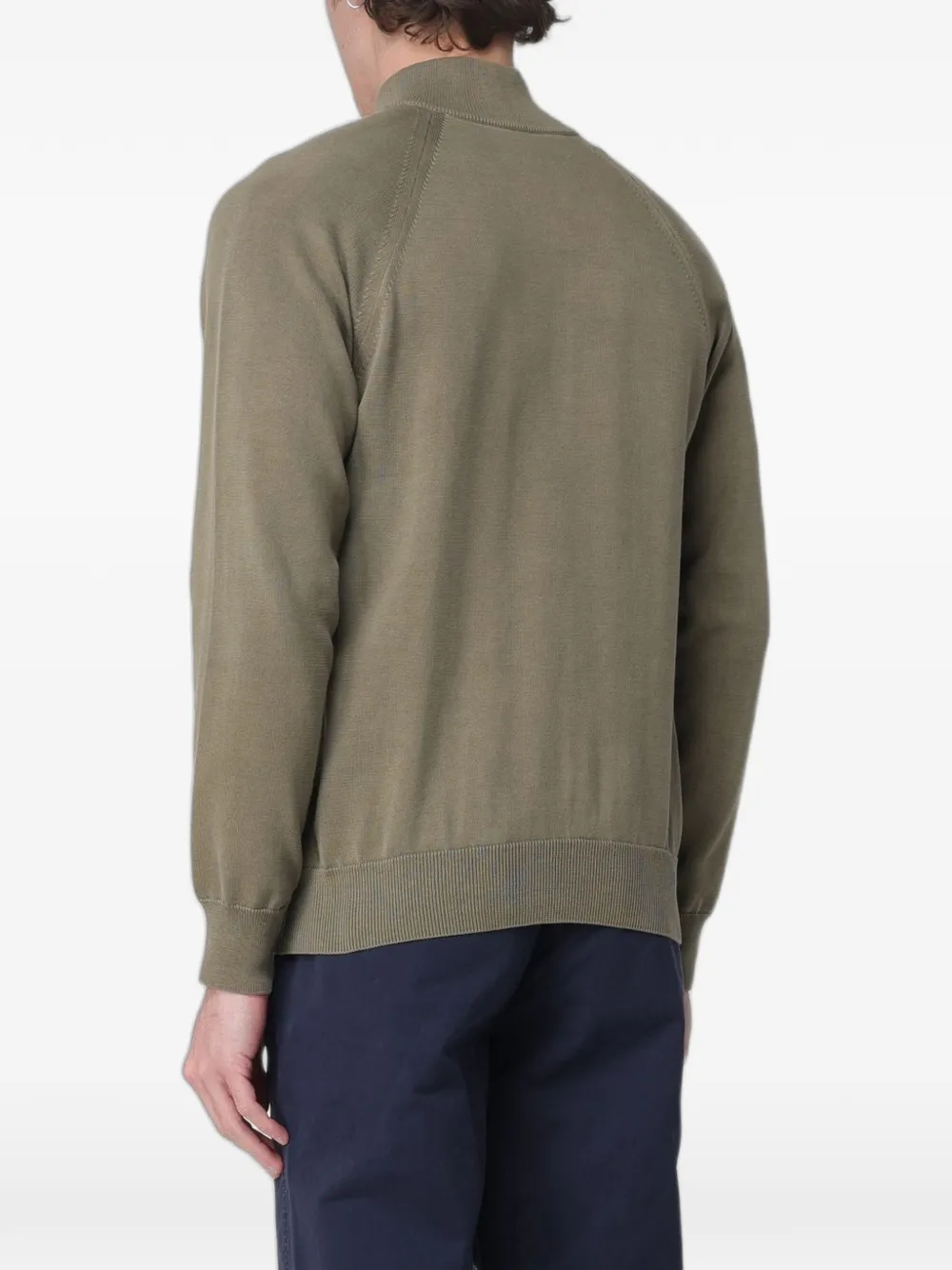 Blauer Trui met raglan mouwen en kwartrits Groen