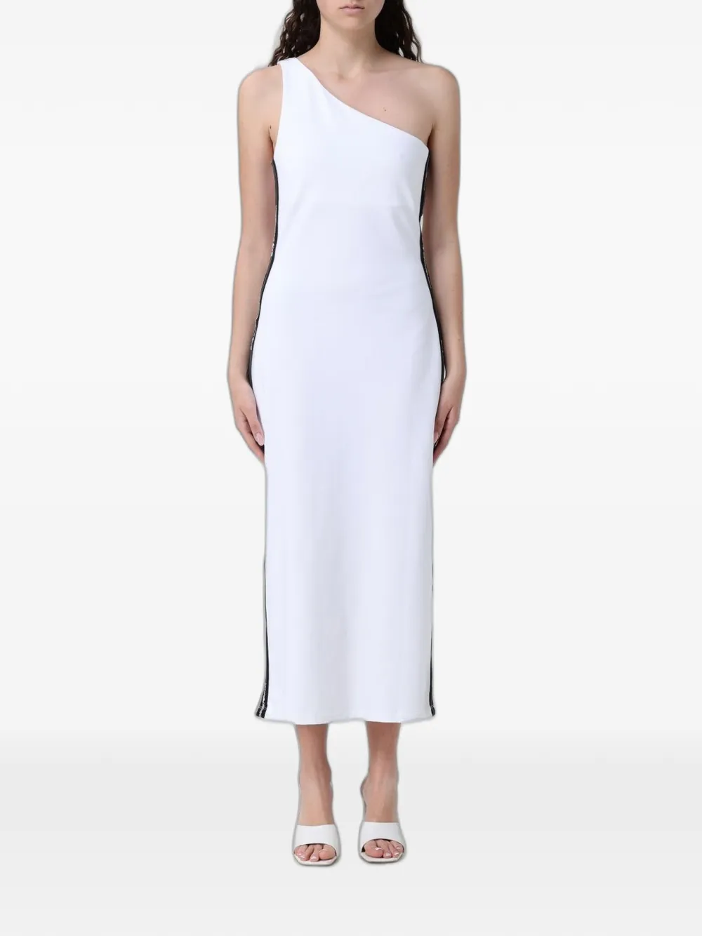 Ea7 Emporio Armani one-shoulder logo-tape maxi dress - Bianco