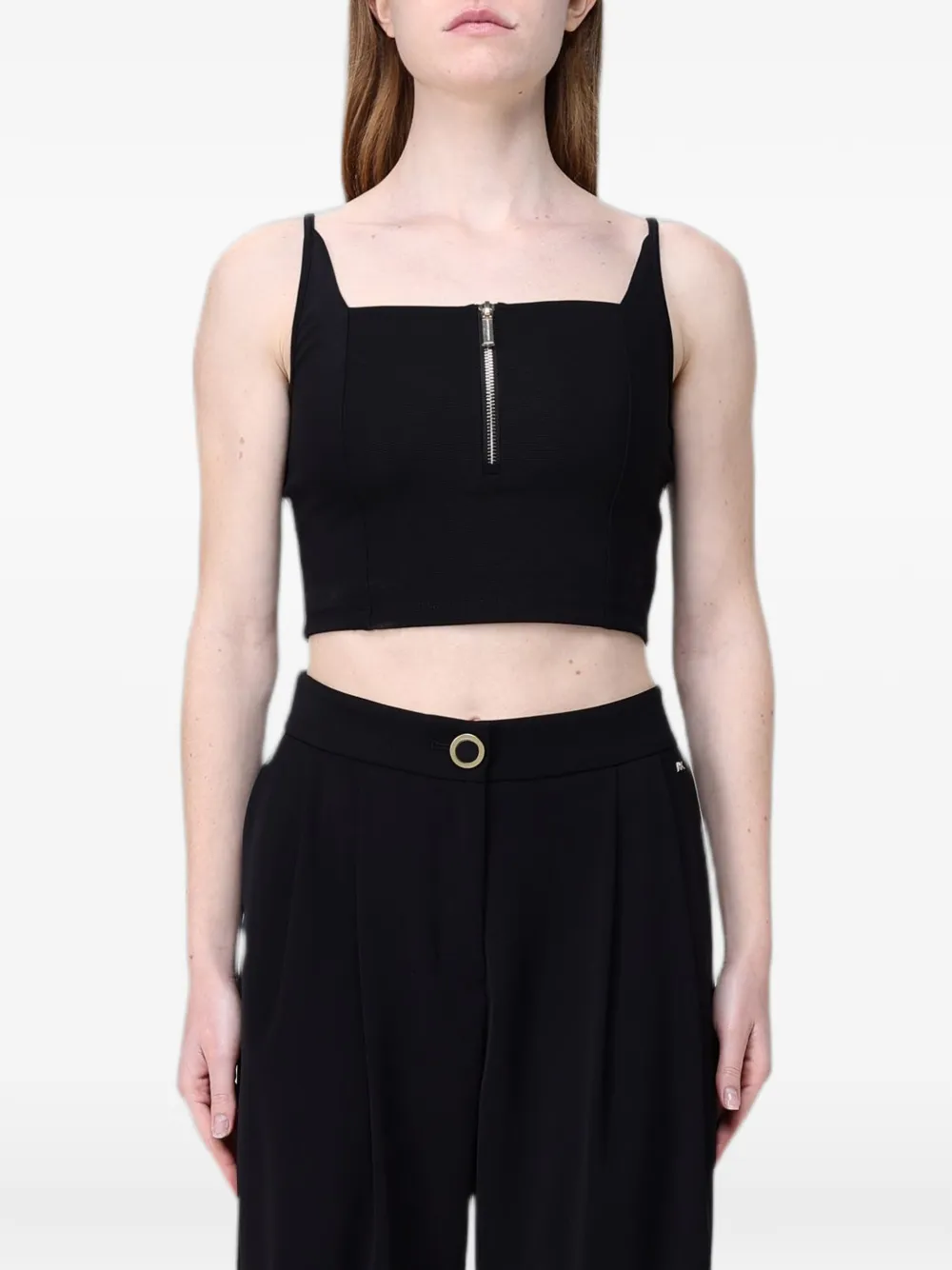 Emporio Armani Ottoman zip-front cropped top - Schwarz