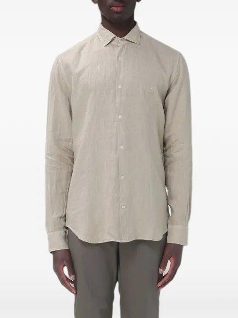BROOKSFIELD logo-embroidered linen shirt