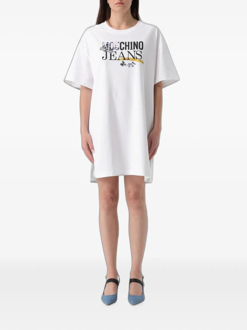 MOSCHINO JEANS logo-print mini T-shirt dress - White