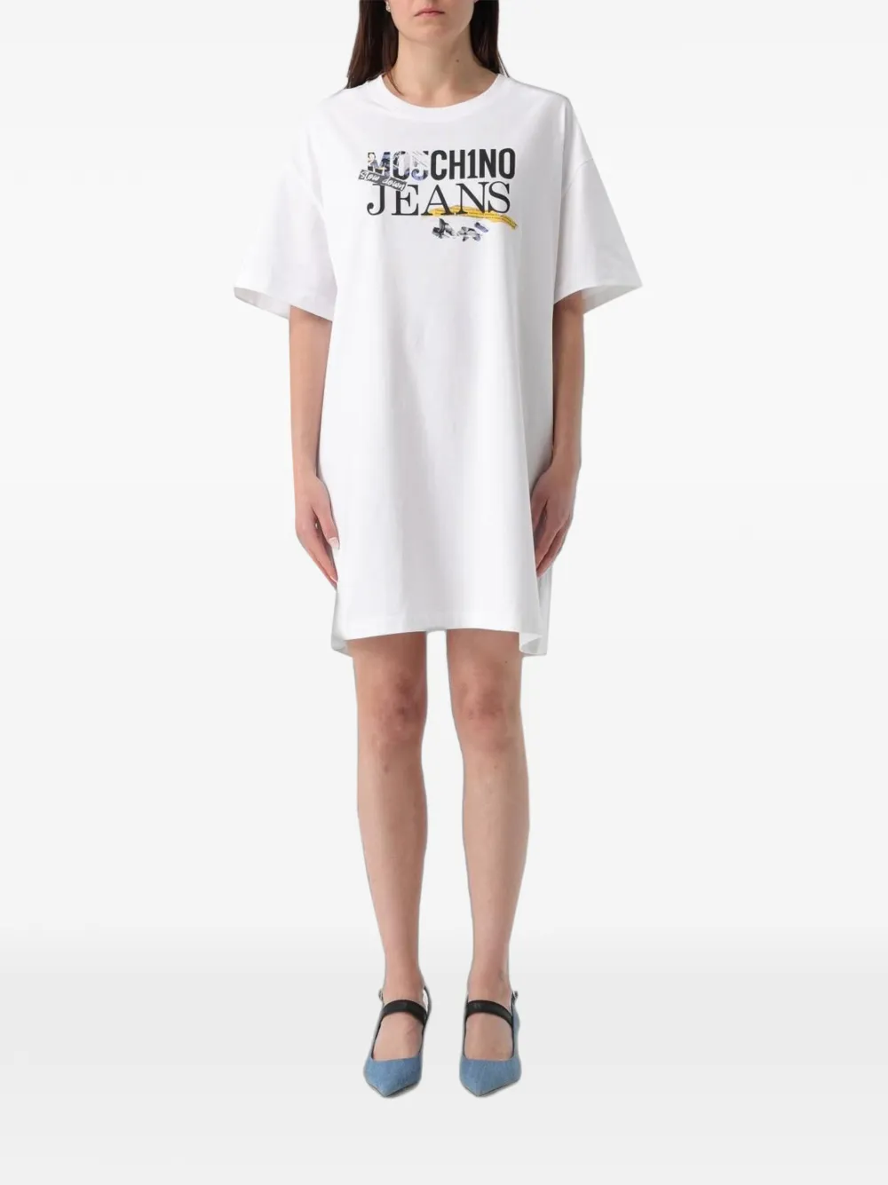 MOSCHINO JEANS logo-print mini T-shirt dress - Bianco