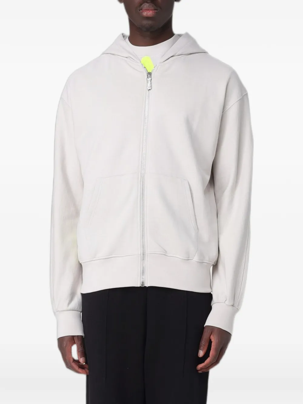 DISCLAIMER logo-print zip-up hoodie - Grau