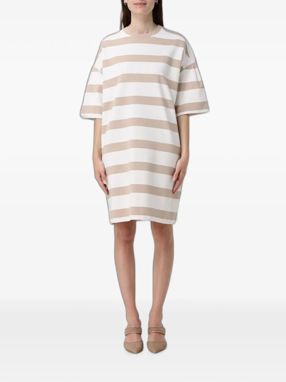 Max Mara midi striped short-sleeve dress - White