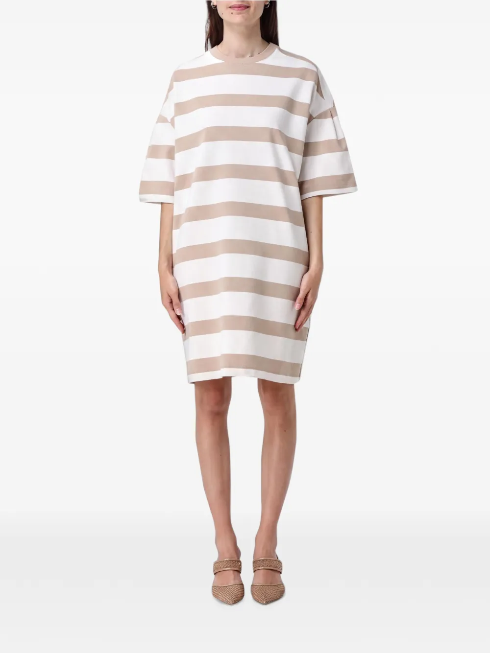 Max Mara Gestreepte midi-jurk met korte mouwen Wit