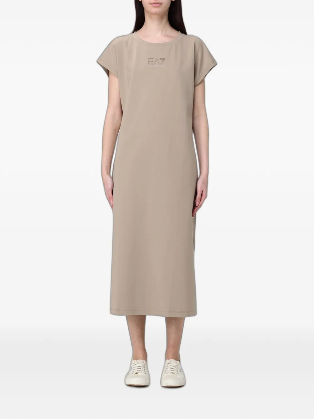 Ea7 Emporio Armani logo-print T-shirt midi dress - Toni neutri