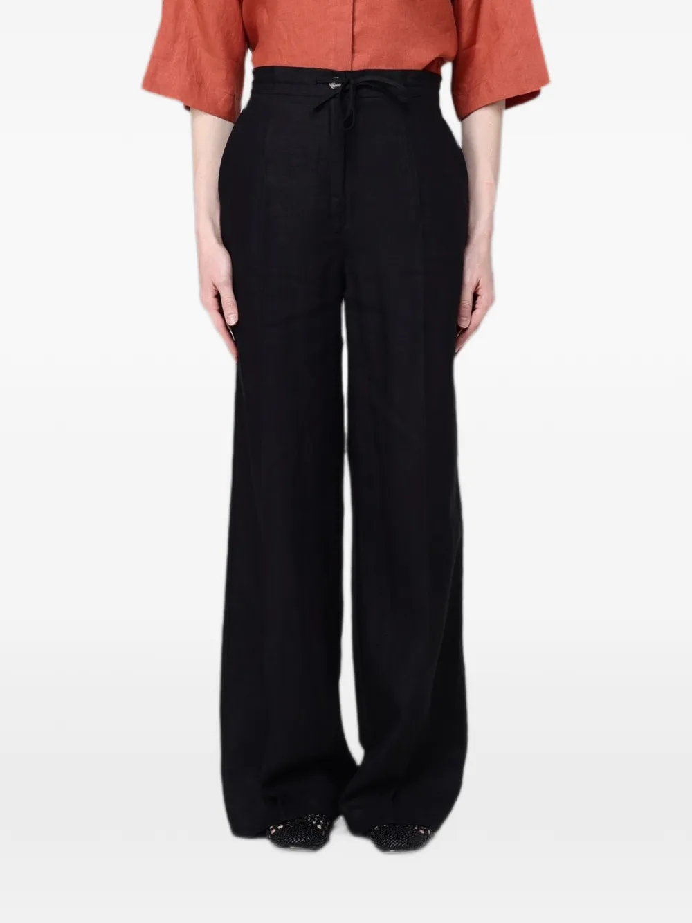 Colmar linen drawstring palazzo pants - Nero