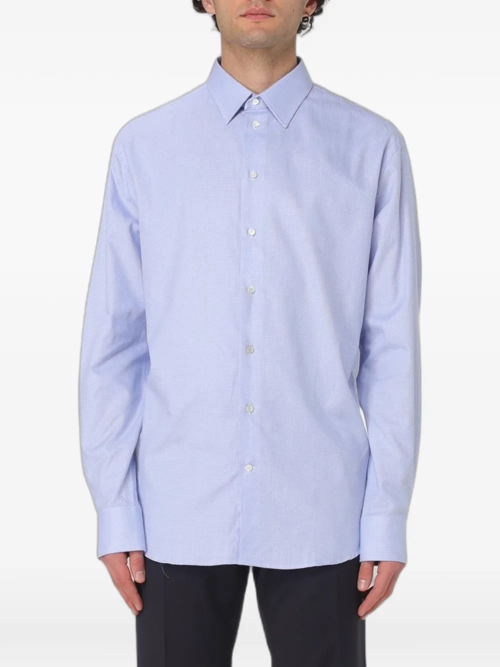 Emporio Armani micro-checked cotton shirt - Blu