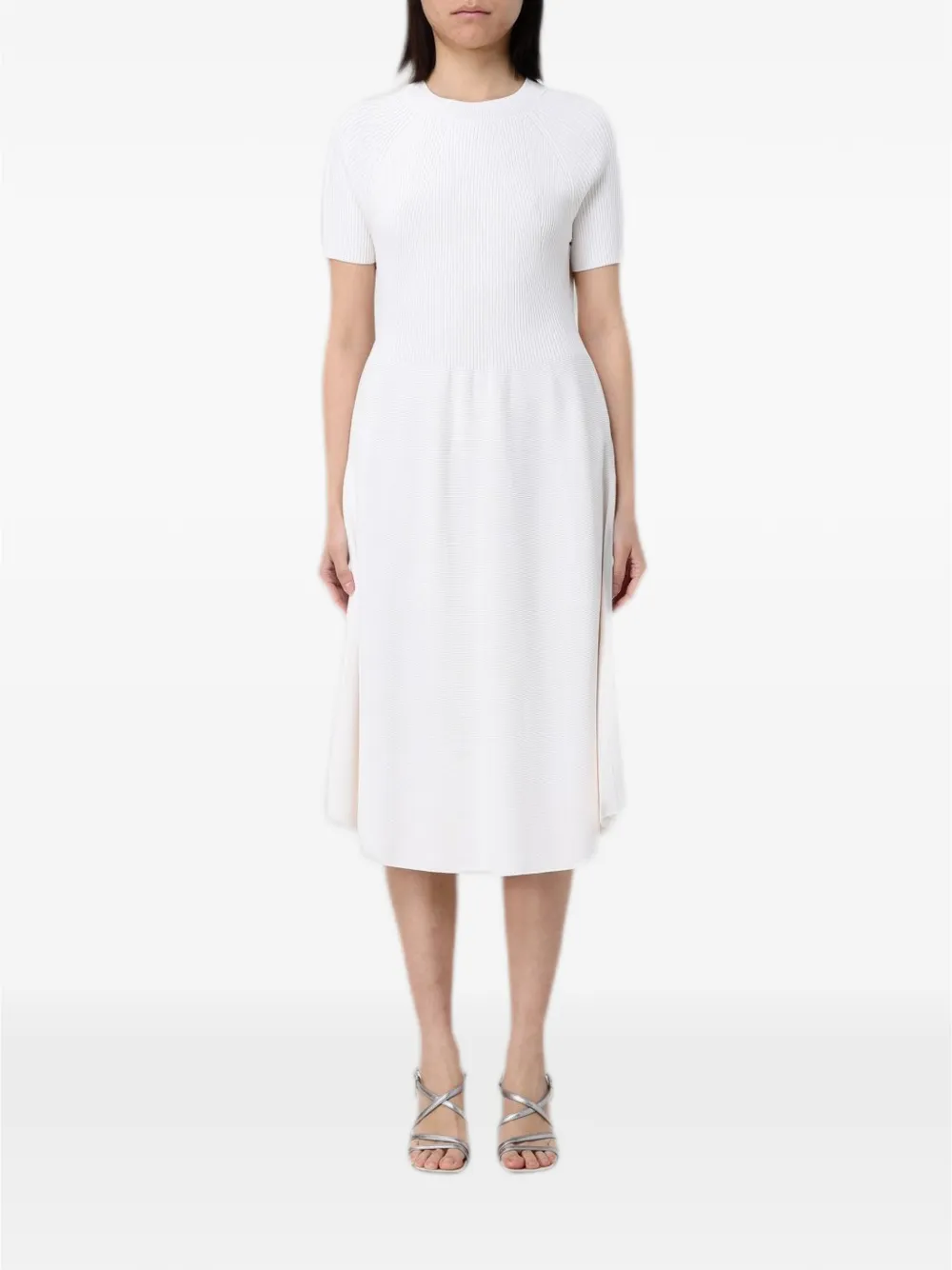 Emporio Armani ribbed-knit short-sleeve midi dress - Weiß