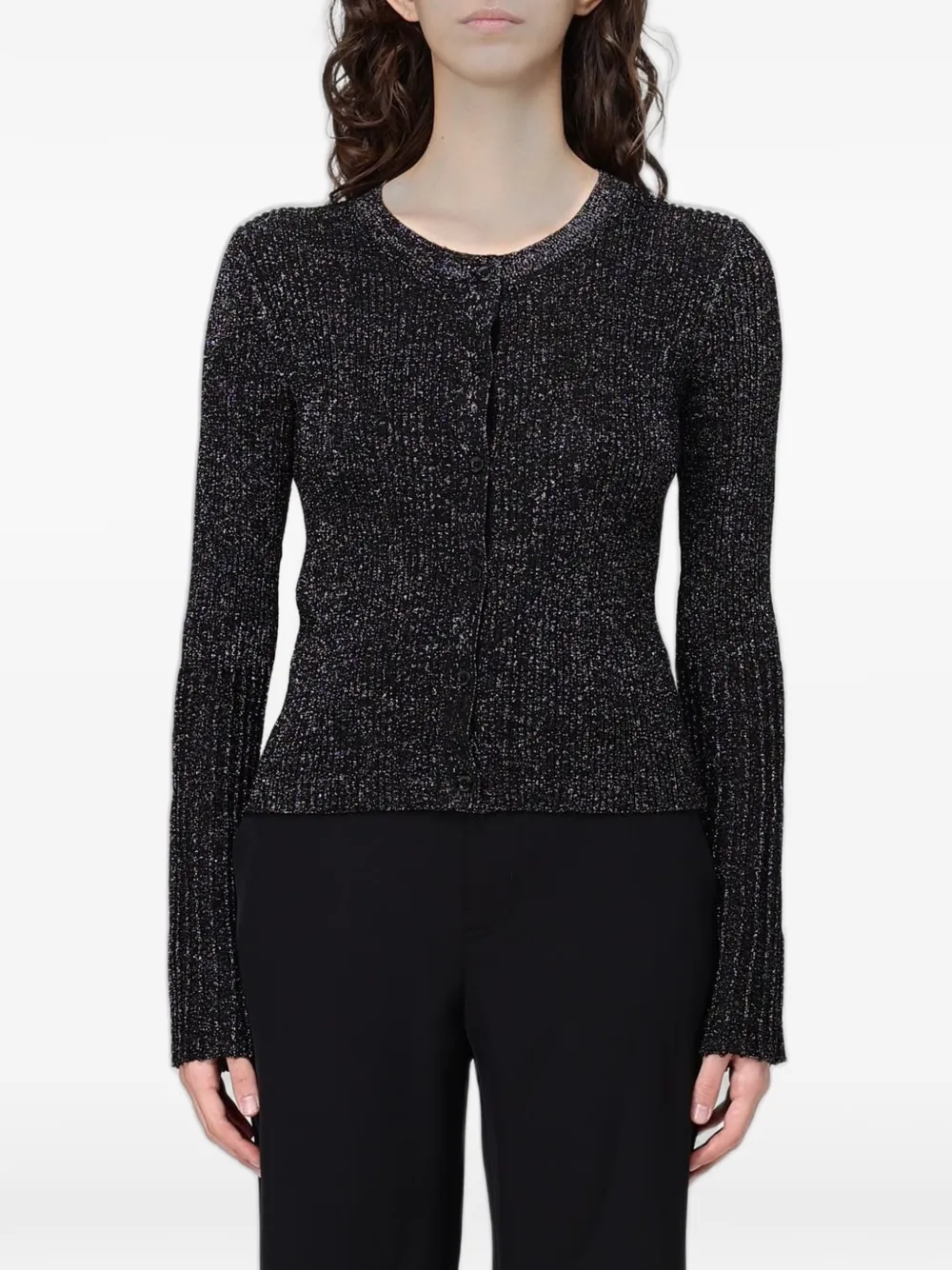 MOSCHINO JEANS ribbed-knit lurex cardigan - Black