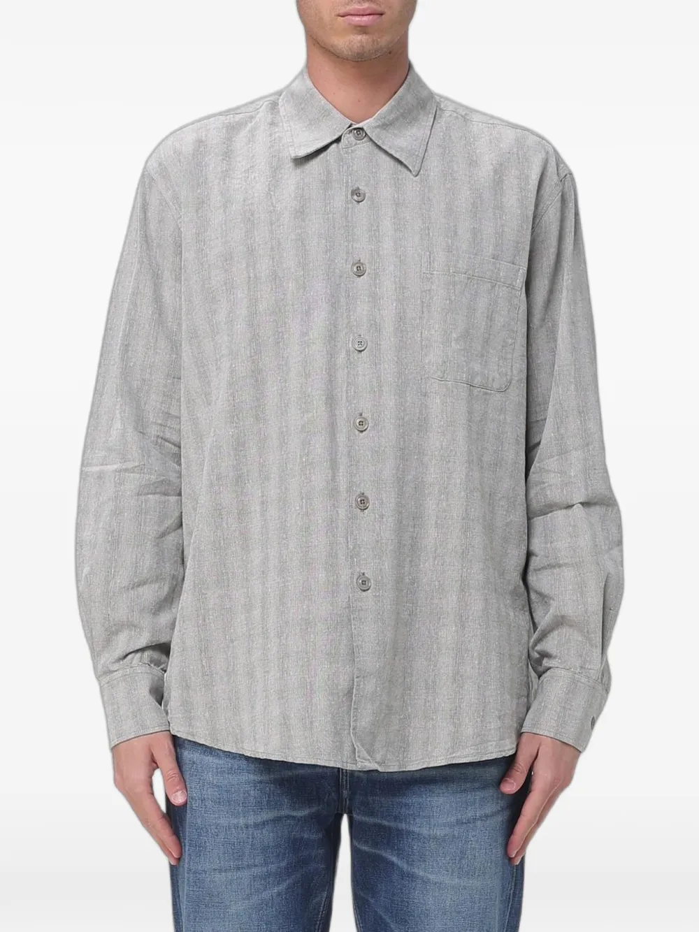 OUR LEGACY herringbone-patterned chest-pocket shirt - Grau