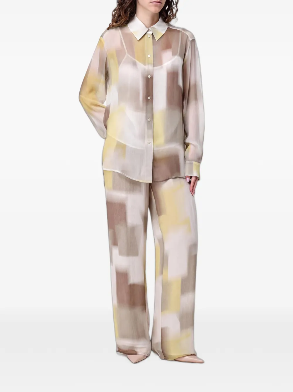 Emporio Armani Blouse met abstracte print Beige