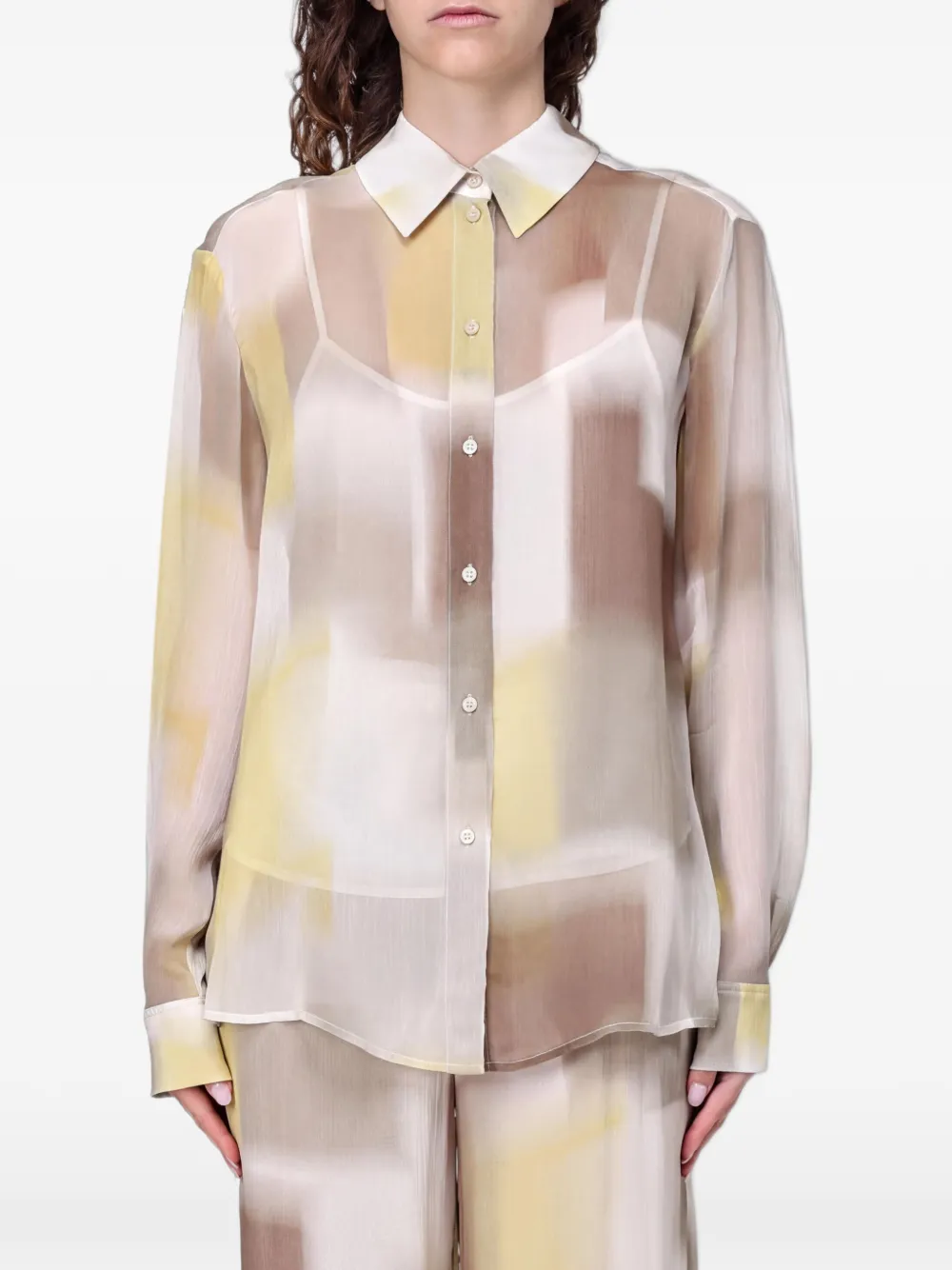 Emporio Armani Chiffonhemd mit abstraktem Print - Nude