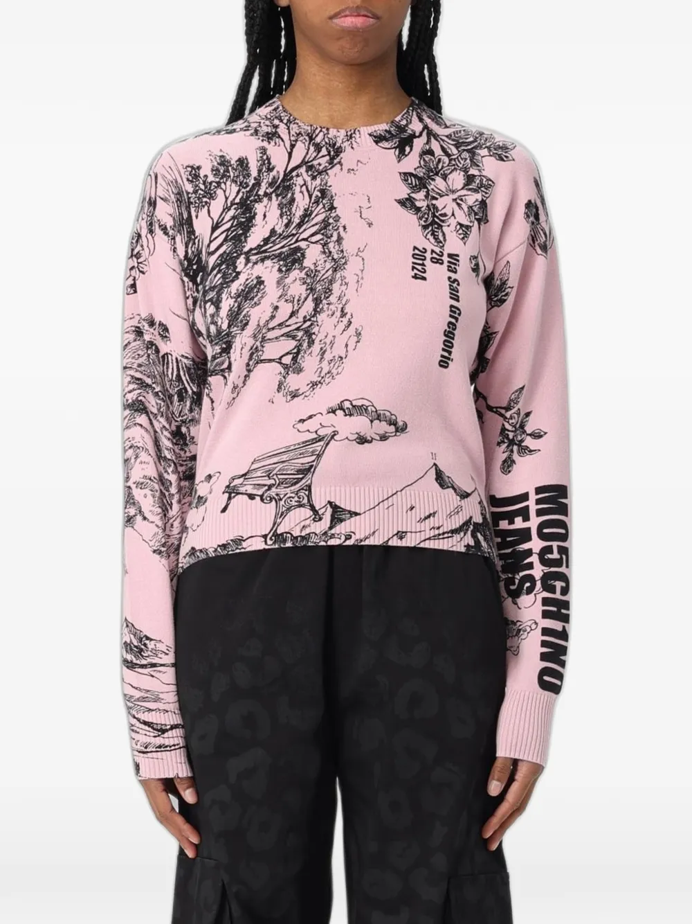 MOSCHINO JEANS illustrative-print cotton sweater - Rosa