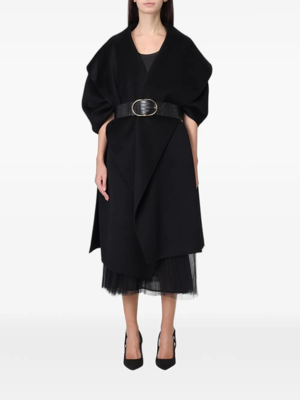 Elisabetta Franchi belted wool cape - Schwarz