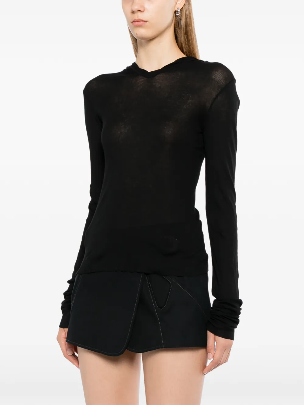 Rick Owens Fijngebreide hoodie Zwart
