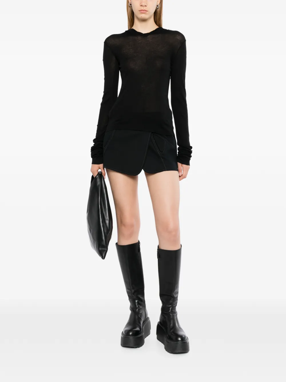Rick Owens Fijngebreide hoodie Zwart