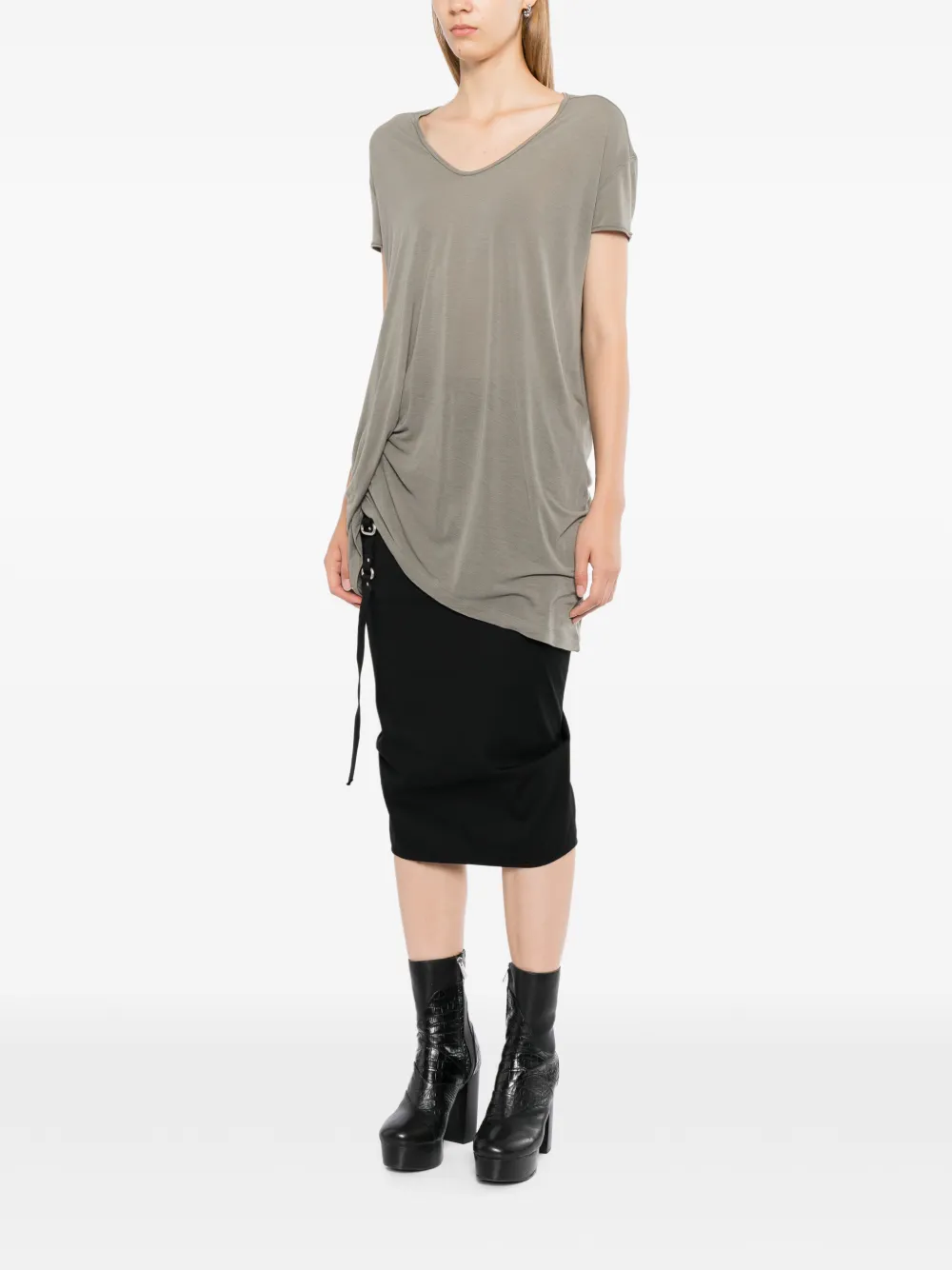 Rick Owens draped V-neck T-shirt Grijs