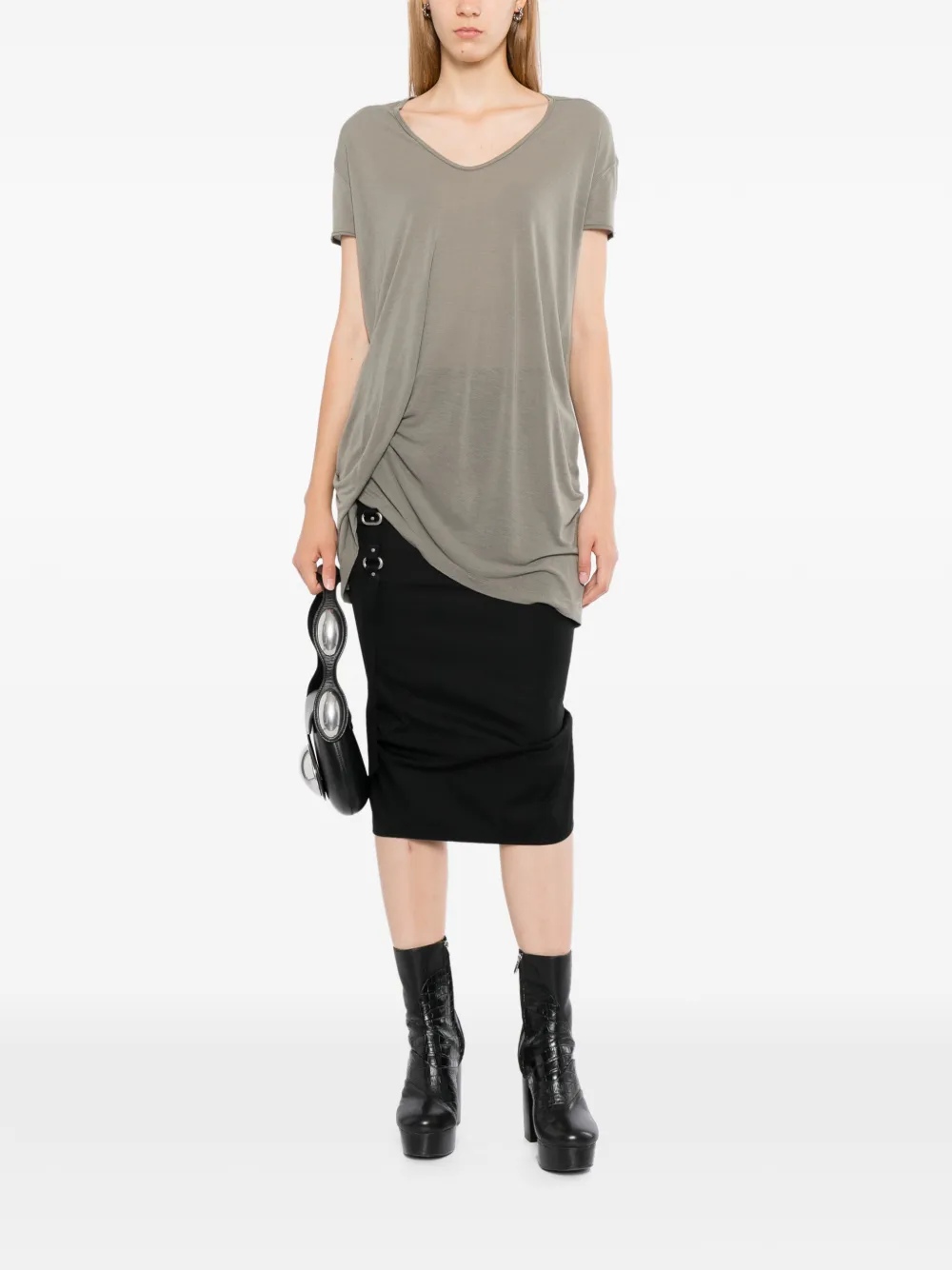 Rick Owens draped V-neck T-shirt Grijs