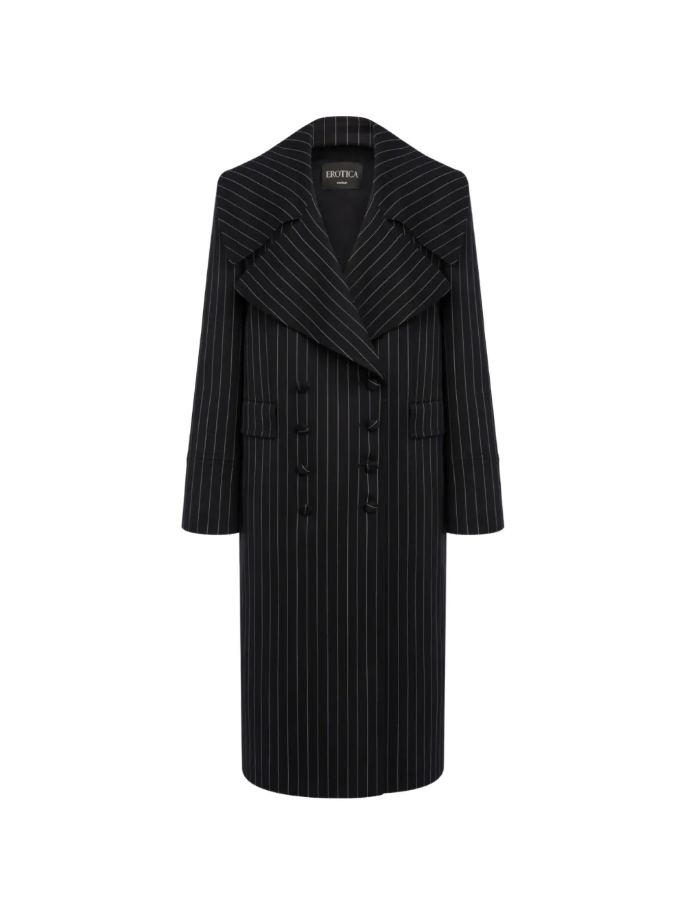 Dondup Pinstripe-pattern Double-breasted Coat In Black