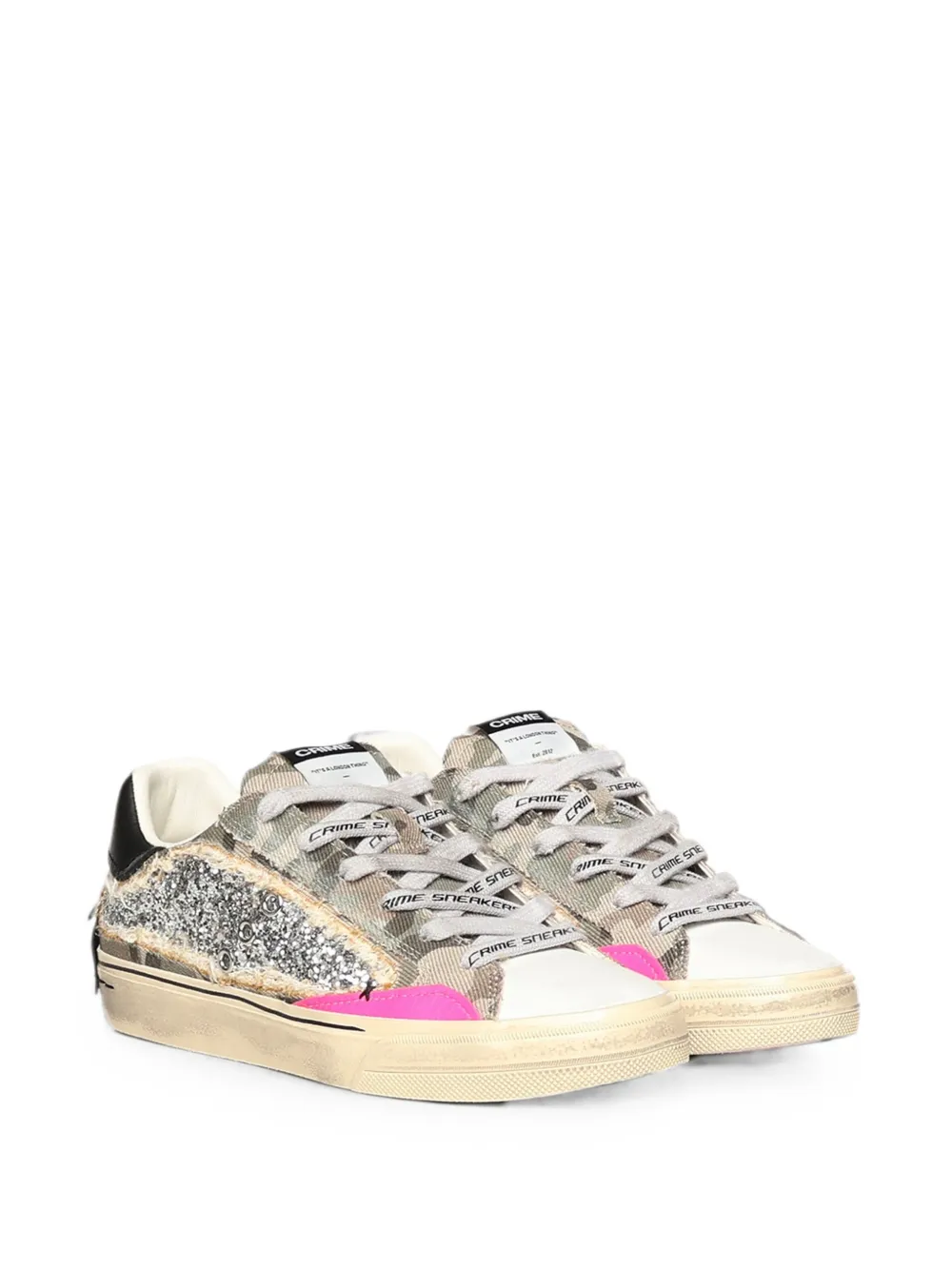 Crime London glitter-embellished camouflage-print sneakers Grijs