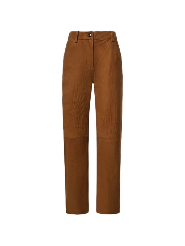 Magda Butrym Corduroy-effect Leather Trousers in Brown