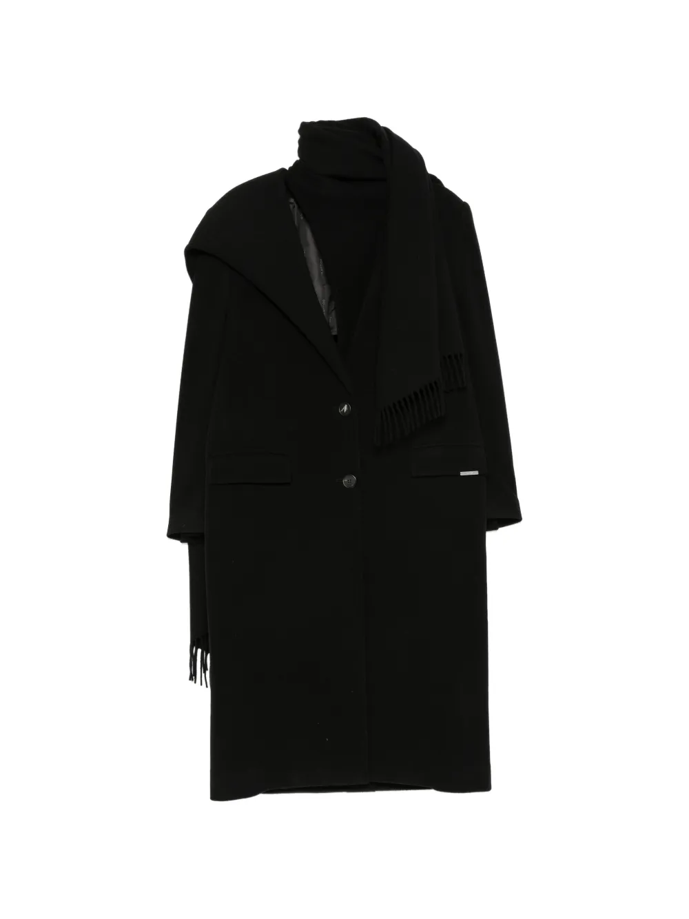 The Attico fringed-scarf coat - Nero