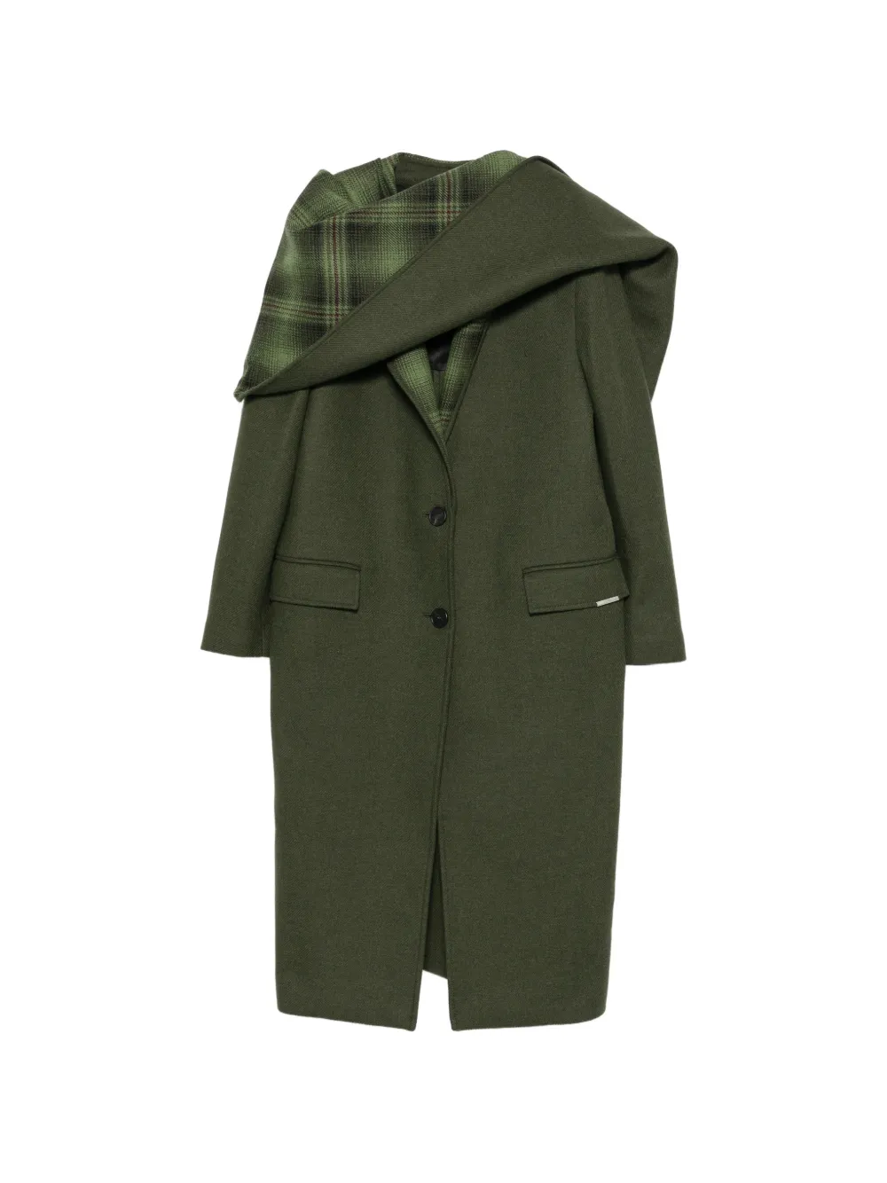 The Attico scarf-detail check-pattern coat - Verde