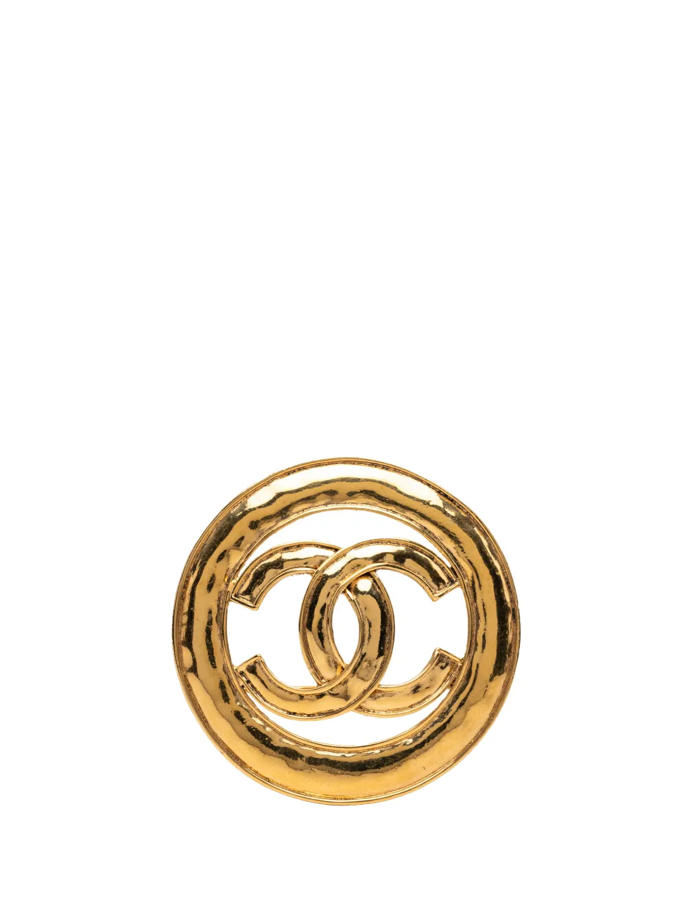Pre-owned Chanel 1994 Cc Gold Plated Cut Out Round Brooch Costume Brooch