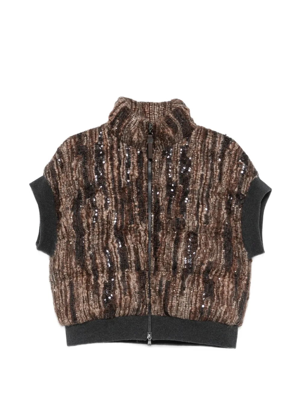 Brunello Cucinelli sequin-embellished sleeveless gilet - Brown