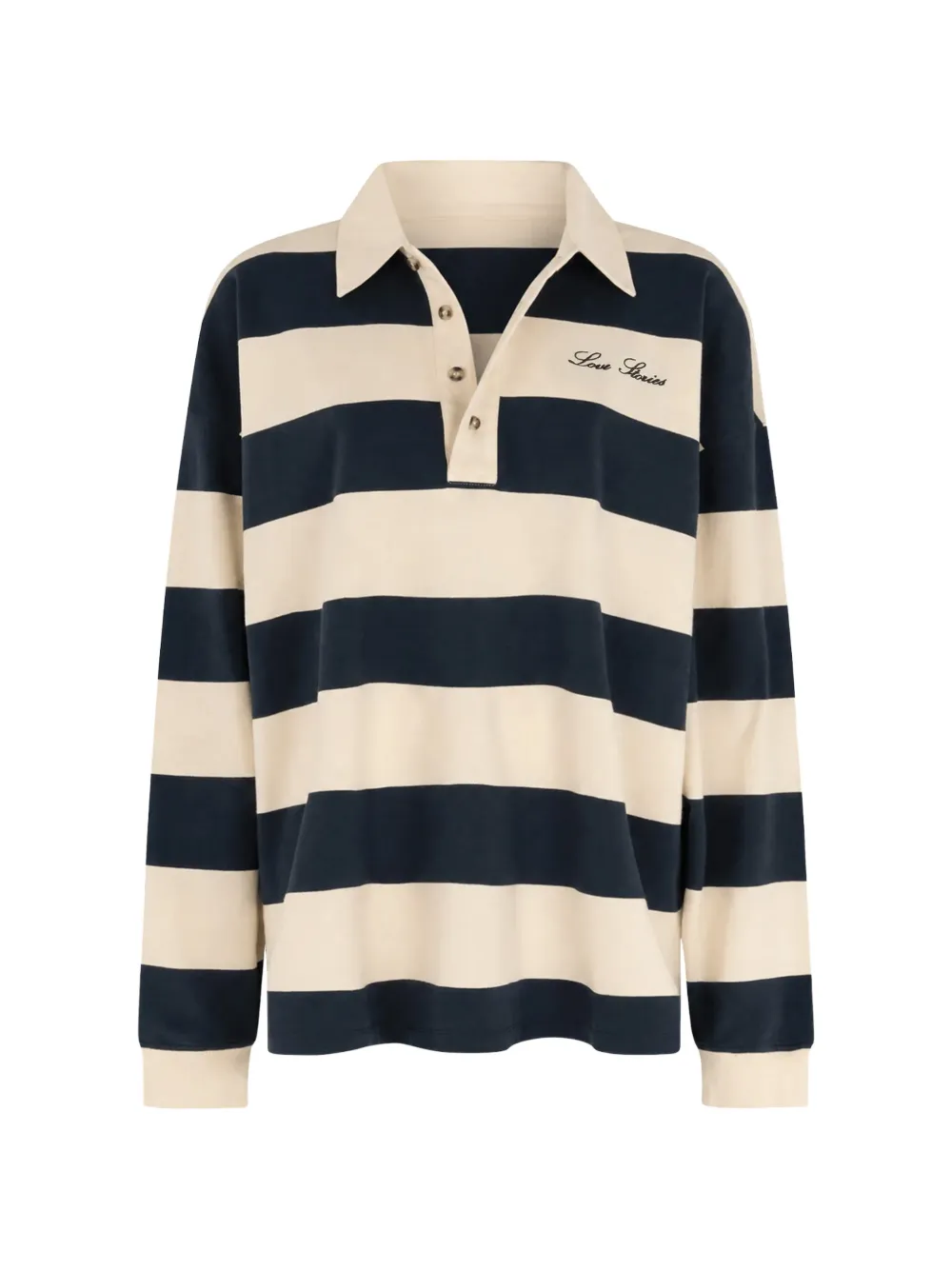 Love Stories Striped Long-sleeve Polo Shirt In Blue