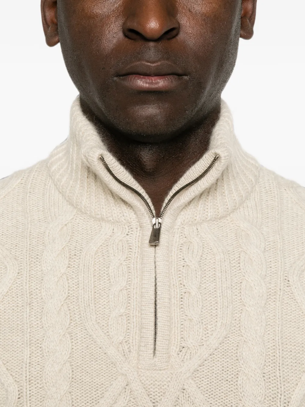 BOMPARD Kabelgebreide trui met ritskraag Beige