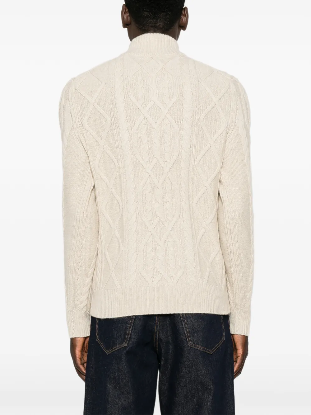 BOMPARD Kabelgebreide trui met ritskraag Beige